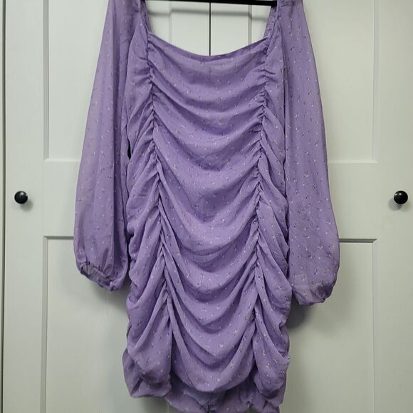 Boohoo long sleeve ruched front chiffon mini dress, size 18 - Picture 6 of 13